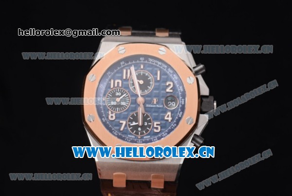Audemars Piguet Royal Oak Offshore Clone AP Calibre 3126 Automatic Steel Case with Blue Dial Arabic Numeral Markers and Black Leather Strap - 1:1 Original (JF) - Click Image to Close